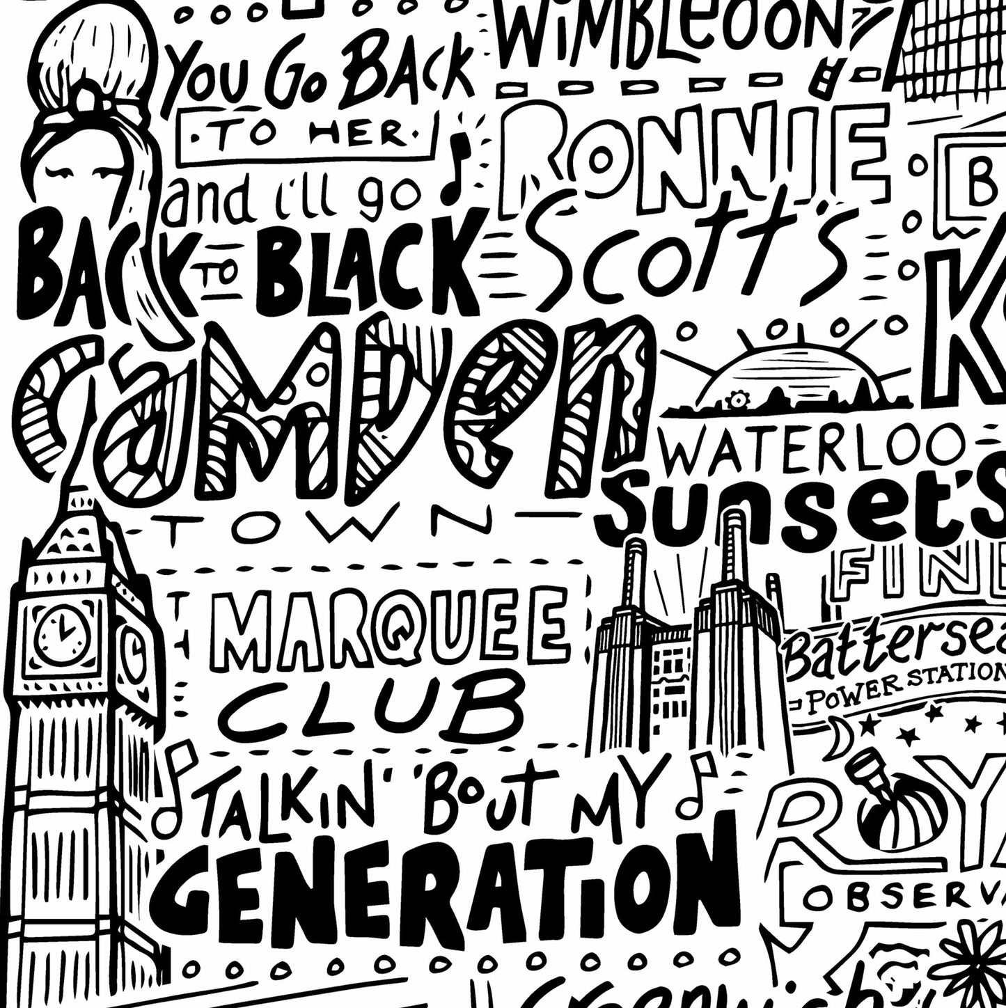 London Landmarks Black and White